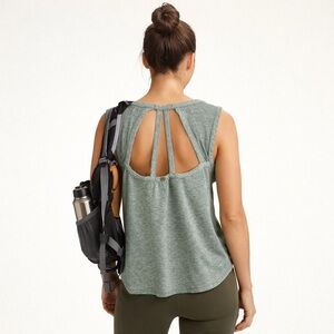 PrAna Organic Cotton Hemp Tank Gray/Green Top Sz Large Open Back Hiking Yoga